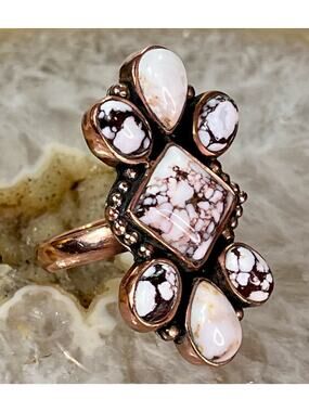 Southwestern Wild Horse Oxidized Copper Handmade Cluster Ring Adjustable